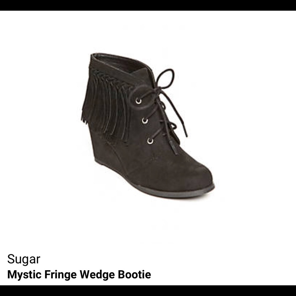 Sugar Mystic Fringe Wedge Bootie